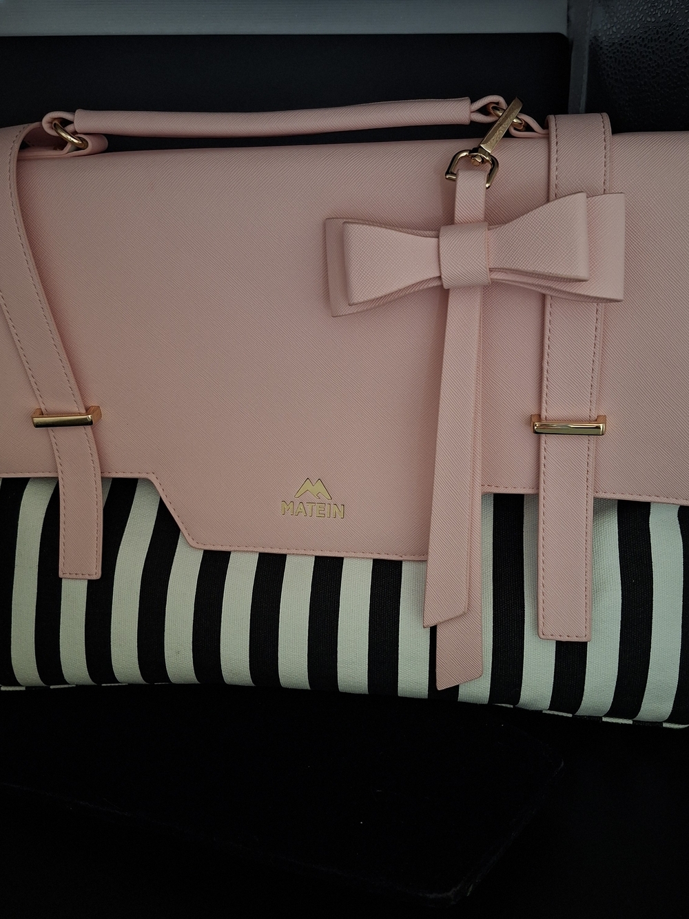 MATLEIN PINK WITH BLACK AND WHITE STRIPES LAPTOP BAG